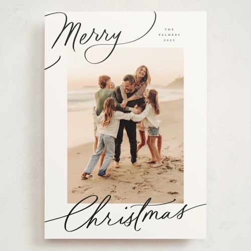 This is a snow holiday photo cards with standard by Everett Paper Goods called evoke printing on signature in grand