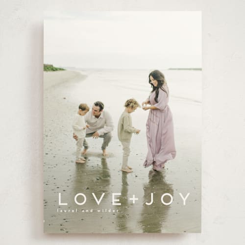 This is a snow holiday photo cards with standard by Kate Ross called love joy printing on signature in grand