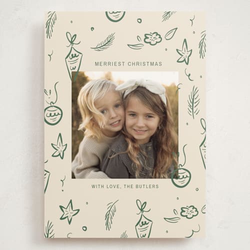 This is a pine holiday photo cards with standard by Ani Somi called happy little holidays printing on signature in grand