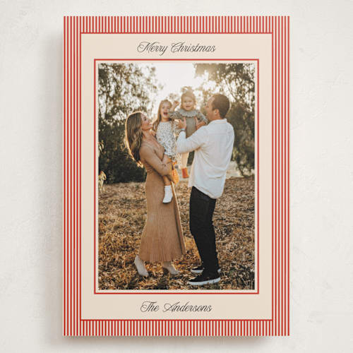 This is a ruby holiday photo cards with standard by Annie Shapiro called little stripes printing on signature in grand