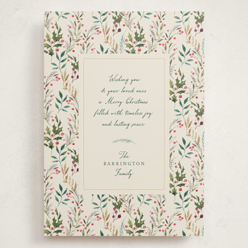 This is a holly holiday photo cards with standard by Becky Nimoy called watercolor print printing on signature in grand