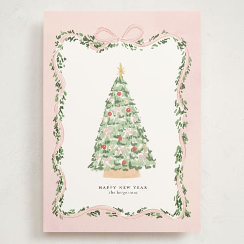 This is a blush holiday photo cards with standard by Itsy Belle Studio called vintage bow tree printing on signature in grand
