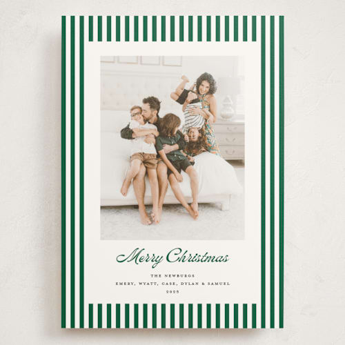 This is a pine holiday photo cards with standard by Erika Firm called mini cabana stripes printing on signature in grand