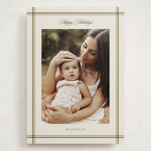This is a golden holiday photo cards with standard by Stacey Meacham called elegant overlap printing on signature in grand