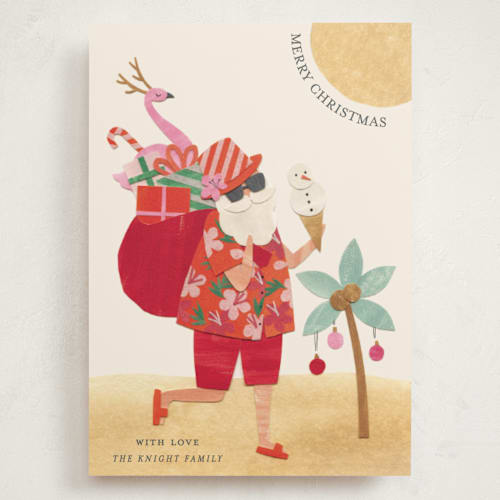 This is a hibiscus holiday photo cards with standard by Sarah Knight called beach santa printing on signature in grand