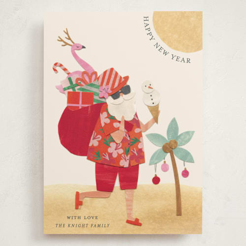 This is a hibiscus holiday photo cards with standard by Sarah Knight called beach santa printing on signature in grand