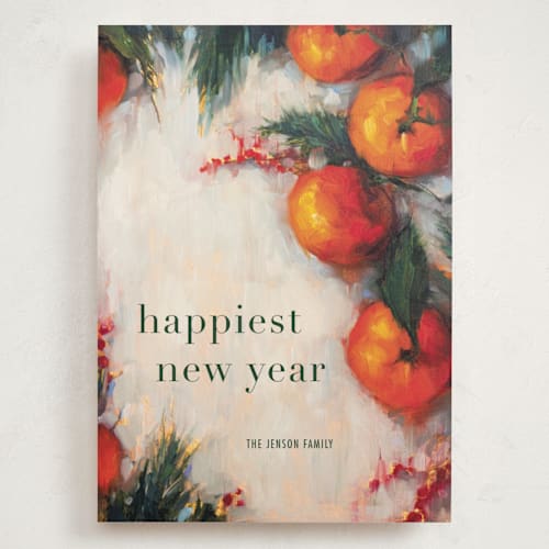 This is a clementine holiday photo cards with standard by Wendy Keller called oranges printing on signature in grand
