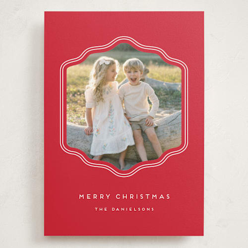 This is a peppermint holiday photo cards with standard by Rebecca Durflinger called preppy curved frame printing on signature in grand