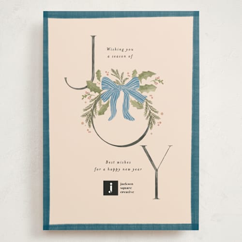 This is a wintermint holiday photo cards with standard by Creo Study called vintage joy printing on signature in grand