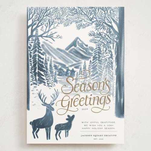 This is a blue spruce holiday photo cards with standard by Jenna Holcomb called forest printing on signature in grand