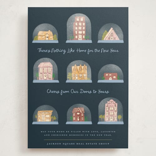 This is a blue spruce holiday photo cards with standard by Jenna Holcomb called homes for the holidays printing on signature in grand