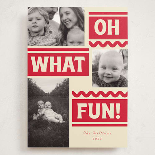 This is a cranberry holiday photo cards with standard by Baumbirdy called ski slope printing on signature in grand