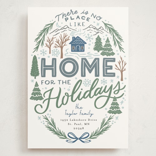 This is a pond holiday photo cards with standard by Alethea and Ruth called home for the holidays woods printing on signature in grand