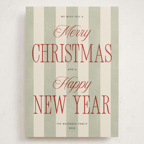 This is a stocking holiday photo cards with standard by Robert and Stella called striped type printing on signature in grand