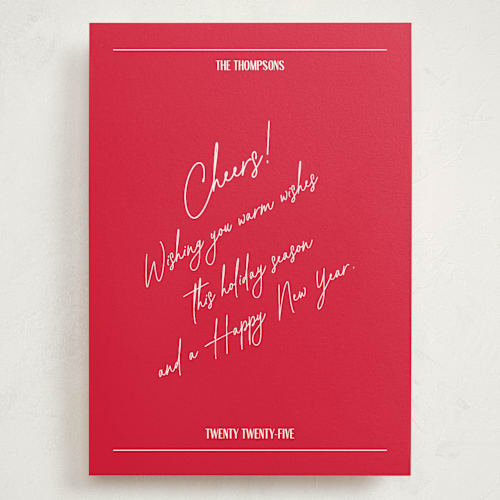 This is a crimson holiday photo cards with standard by Jen Ramsey called holiday note printing on signature in grand
