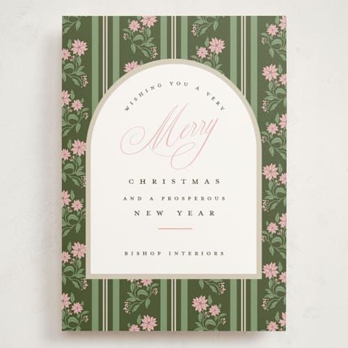 This is a winter rose holiday photo cards with standard by Susan Zinader called poinsettia stripe wallpaper printing on signature in grand