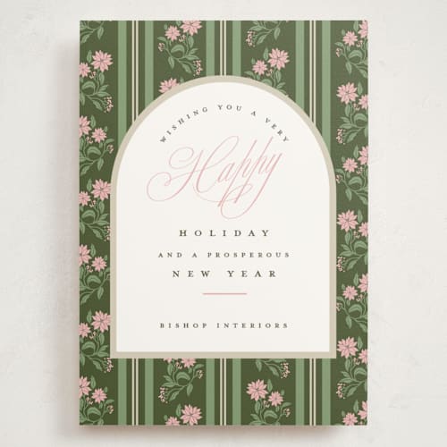 This is a winter rose holiday photo cards with standard by Susan Zinader called poinsettia stripe wallpaper printing on signature in grand