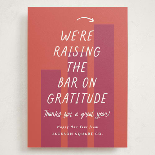 This is a berry holiday photo cards with standard by Louise Kay called raising the bar printing on signature in grand