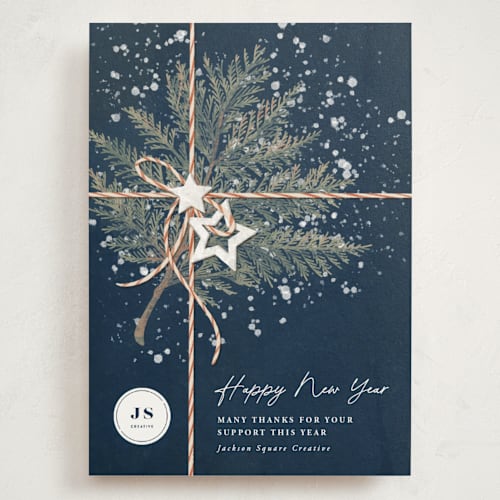 This is a blueberry holiday photo cards with standard by Anastasia Makarova called present printing on signature in grand