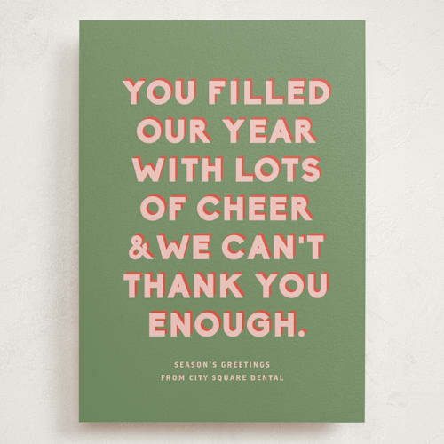 This is a elf holiday photo cards with standard by Olivia Kanaley Inman called year of cheer printing on signature in grand