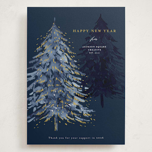 This is a midnight holiday photo cards with standard by frau brandt called midnight tree printing on signature in grand