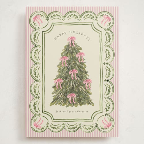 This is a peony holiday photo cards with standard by Chris Griffith called holiday bow tree printing on signature in grand