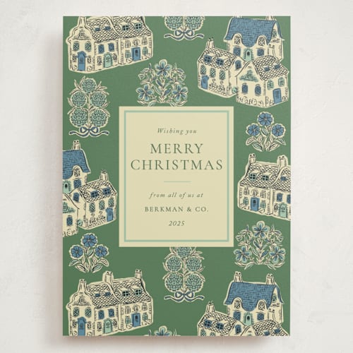 This is a cotswolds holiday photo cards with standard by Jackie Crawford called cozy cottage toile printing on signature in grand