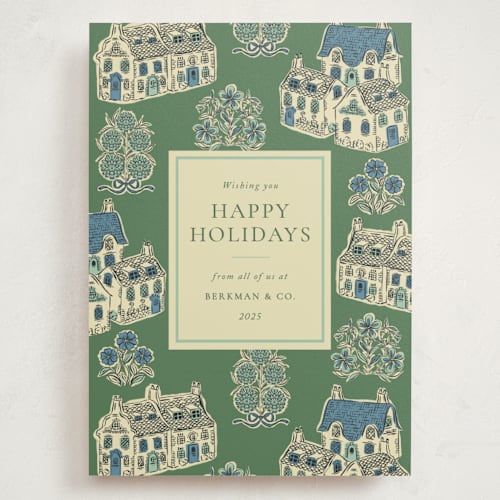 This is a cotswolds holiday photo cards with standard by Jackie Crawford called cozy cottage toile printing on signature in grand