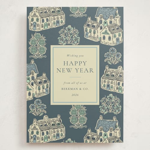 This is a frost holiday photo cards with standard by Jackie Crawford called cozy cottage toile printing on signature in grand