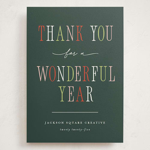 This is a garland holiday photo cards with standard by Pixel and Hank called wonderful year printing on signature in grand