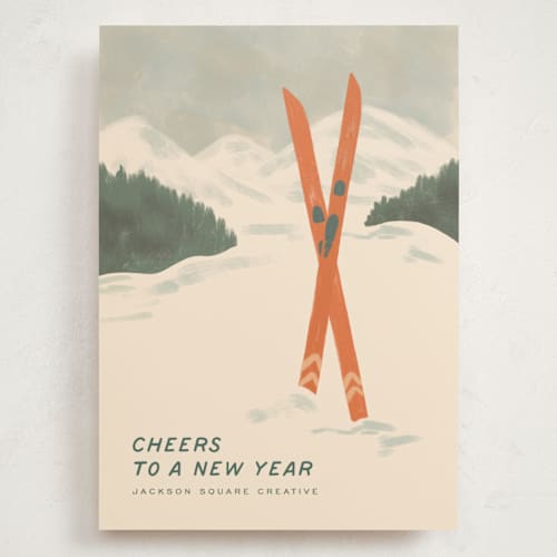 This is a pine needle holiday photo cards with standard by Creo Study called vintage ski season printing on signature in grand