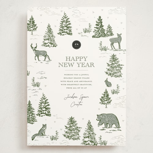 This is a pine holiday photo cards with standard by Jenna Holcomb called forest animals printing on signature in grand