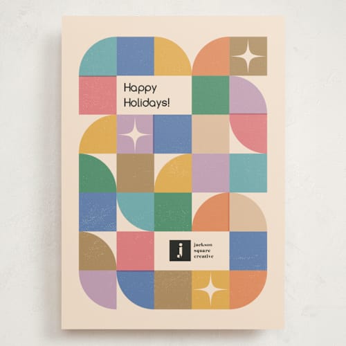 This is a champagne holiday photo cards with standard by Igor called joyful geometry printing on signature in grand