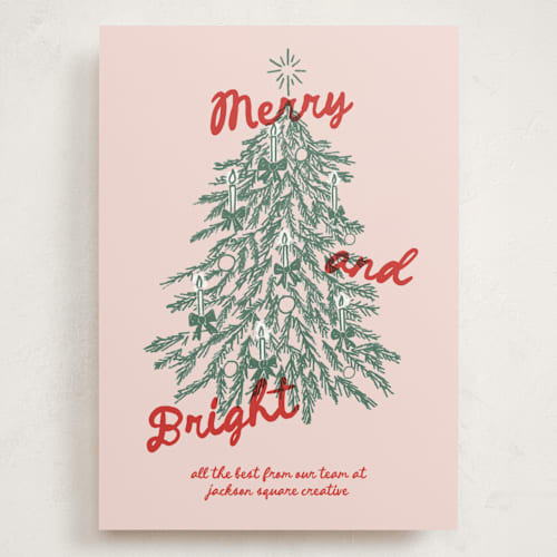 This is a winter rose holiday photo cards with standard by Holly Whitcomb called vintage candlelit tree printing on signature in grand