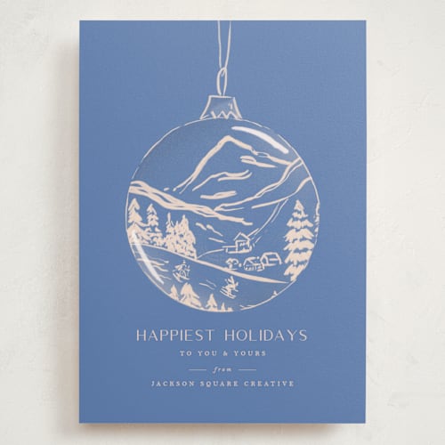 This is a sapphire holiday photo cards with standard by Vera Lim called painted ornament printing on signature in grand