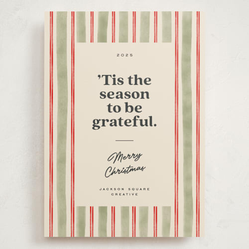 This is a pine holiday photo cards with standard by Creo Study called preppy gratitude printing on signature in grand