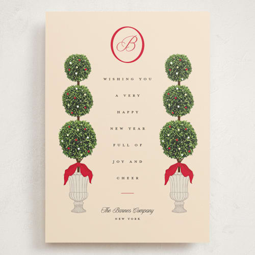 This is a berry holiday photo cards with standard by Jennifer Lew called holiday topiary printing on signature in grand