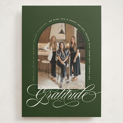 This is a spruce holiday photo cards with standard by Owl and Toad called archway printing on signature in grand