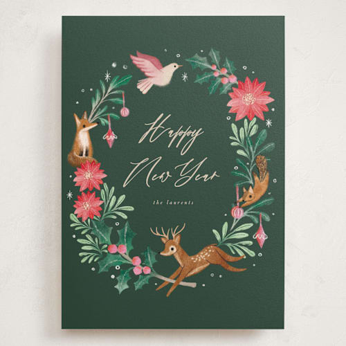 This is a forest holiday photo cards with standard by Vivian Yiwing called woodland wreath printing on signature in grand