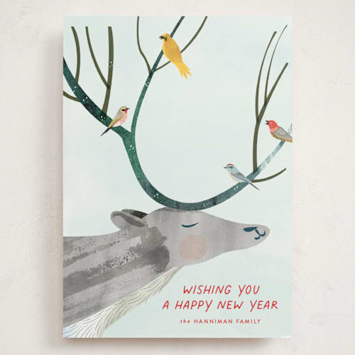 This is a arctic ice holiday photo cards with standard by Eve Schultz called reindeer cheer printing on signature in grand