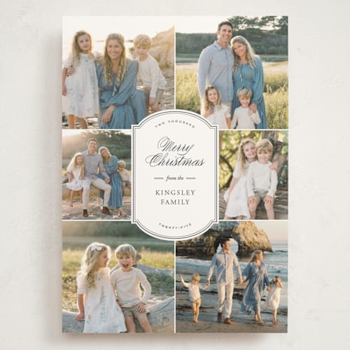 This is a night sky holiday photo cards with standard by Ekko Studio called elegant emblem printing on signature in grand