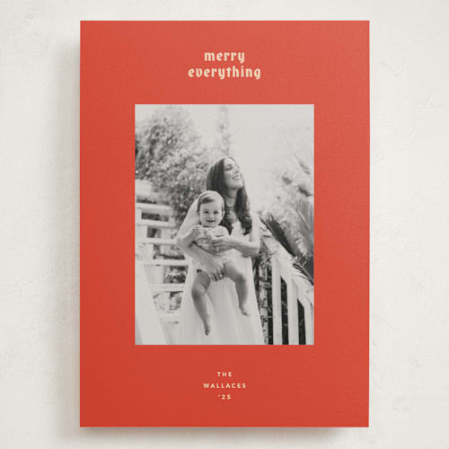 This is a persimmon holiday photo cards with standard by Carrie Moradi called hued mat printing on signature in grand