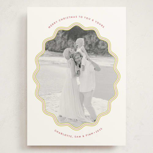 This is a chartreuse holiday photo cards with standard by Alston Foster called mirth printing on signature in grand