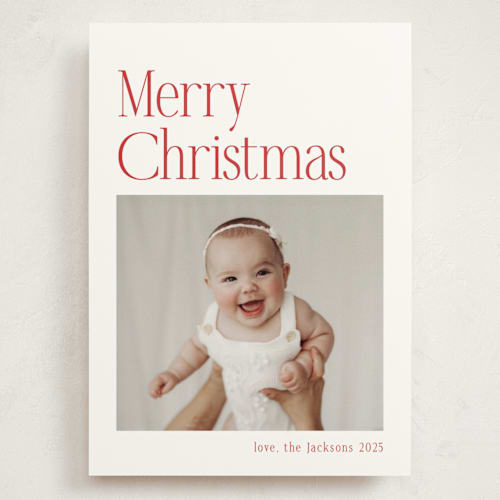 This is a santa suit holiday photo cards with standard by Nicole Walsh called modern serif printing on signature in grand
