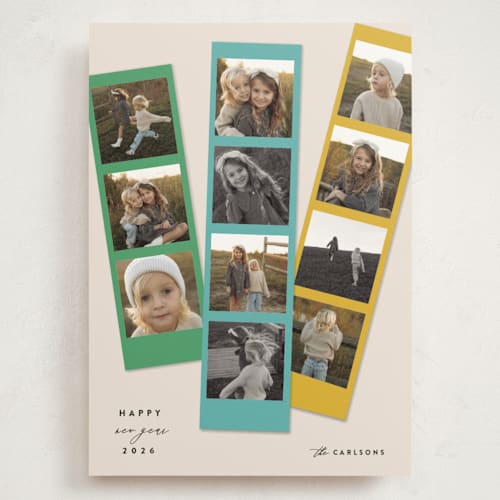 This is a green apple holiday photo cards with standard by Maria Alou called candy snaps printing on signature in grand