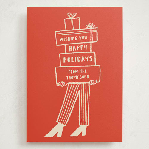 This is a stocking holiday photo cards with standard by Studio Suku called presents printing on signature in grand