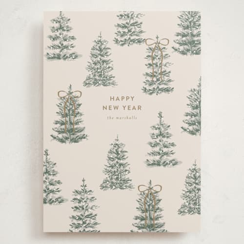 This is a champagne holiday photo cards with standard by Angela Garrick called festive forest printing on signature in grand