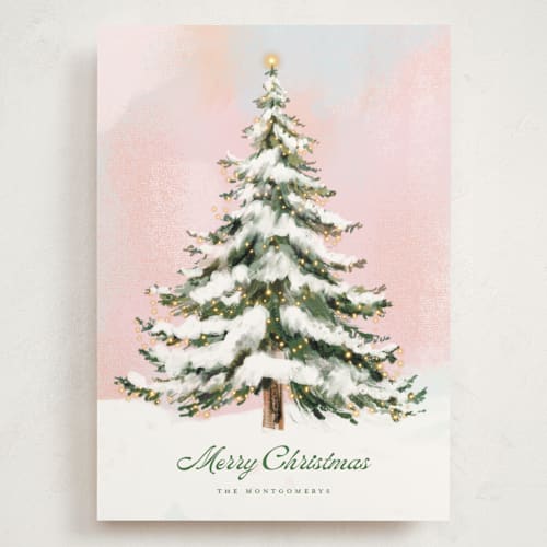 This is a winter sunrise holiday photo cards with standard by Petra Kern called the tree printing on signature in grand