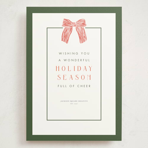 This is a spruce holiday photo cards with standard by Cindy Reynolds called watercolor bow printing on signature in grand