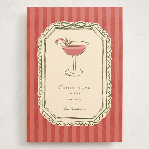 This is a candy cane holiday photo cards with standard by Susan Zinader called cheers to you printing on signature in grand